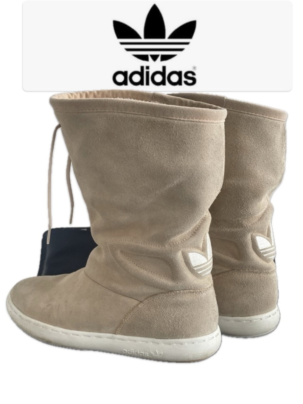 2011 Adidas Originals G6876 Tan Suede Faux Fur Winter Boots Trefoil Logo 7